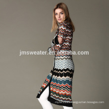 Italy fashion Knitting wool women jacquard Long knitted cardigan sweater design